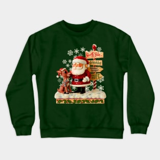 Santa and Rudolph Folk Art Style Crewneck Sweatshirt